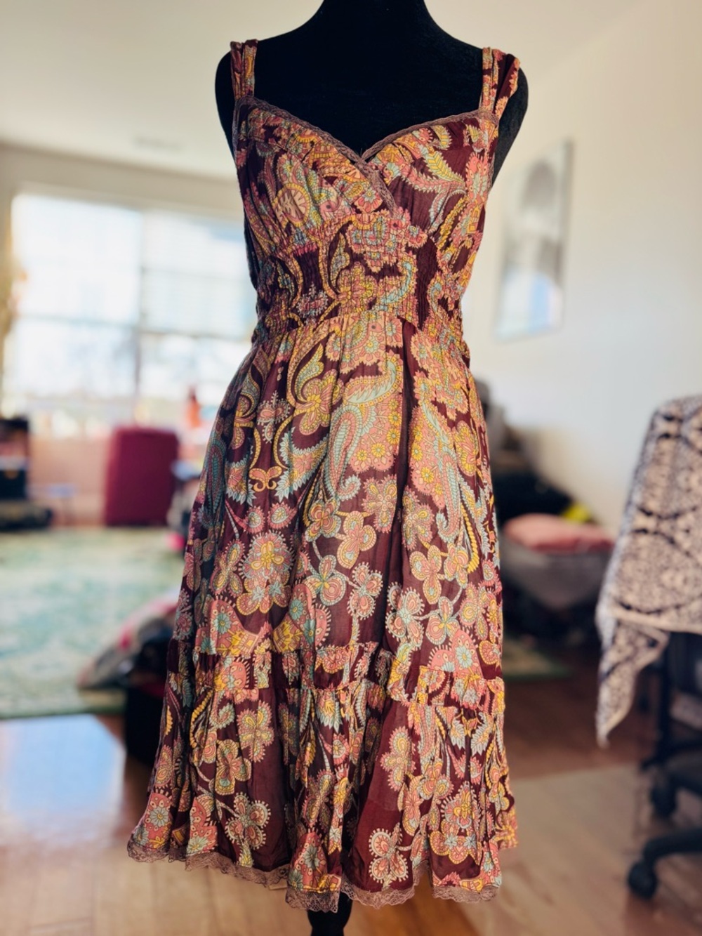 Free People bohemian brown + blue summer Dress